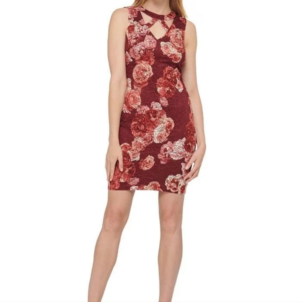 GUESS Women's floral Printed Lace Cutout Dress Red Size 6, 2, 0 new!